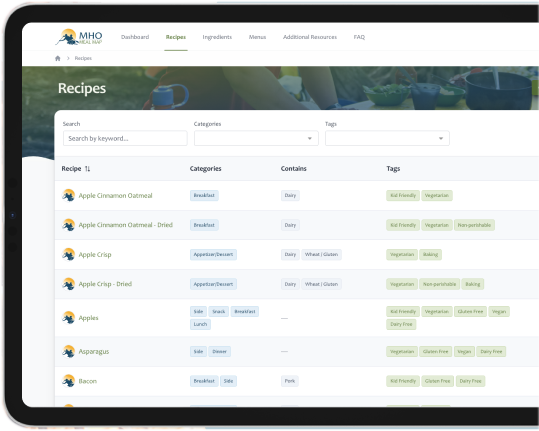 meal plan screenshot